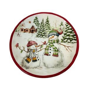 Snowman Plate White Green Ceramic Charming Food Safe For Christmas Cookies Retro
